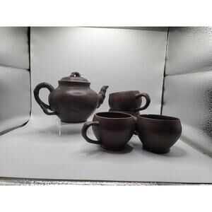Vintage Chinese Yixing Zisha Teapot Set Purple Clay Cups Teapot Boxed